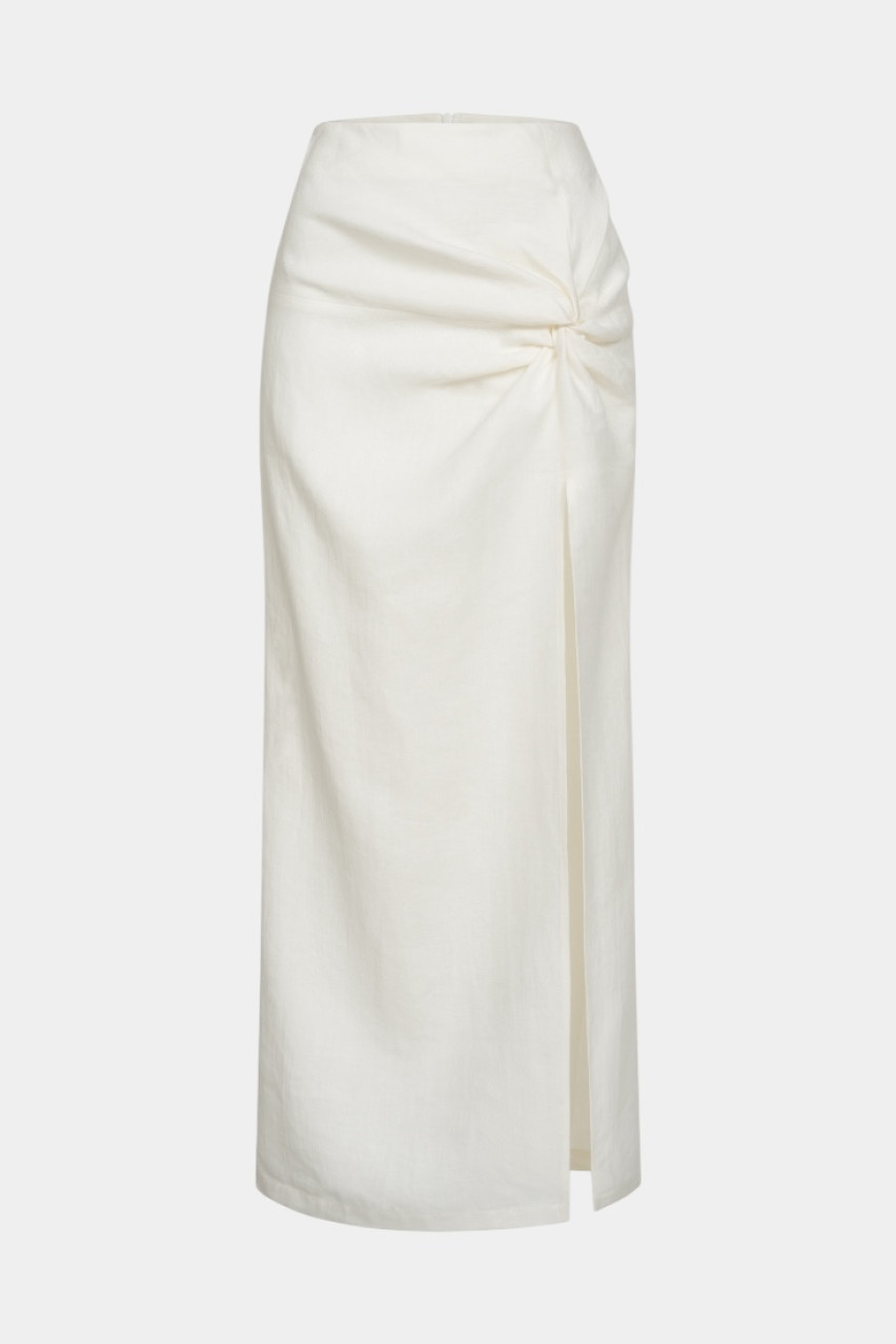 Молочна лляна максіспідниця з вузлом WWB-SK1022-3-14 BÁZHANE