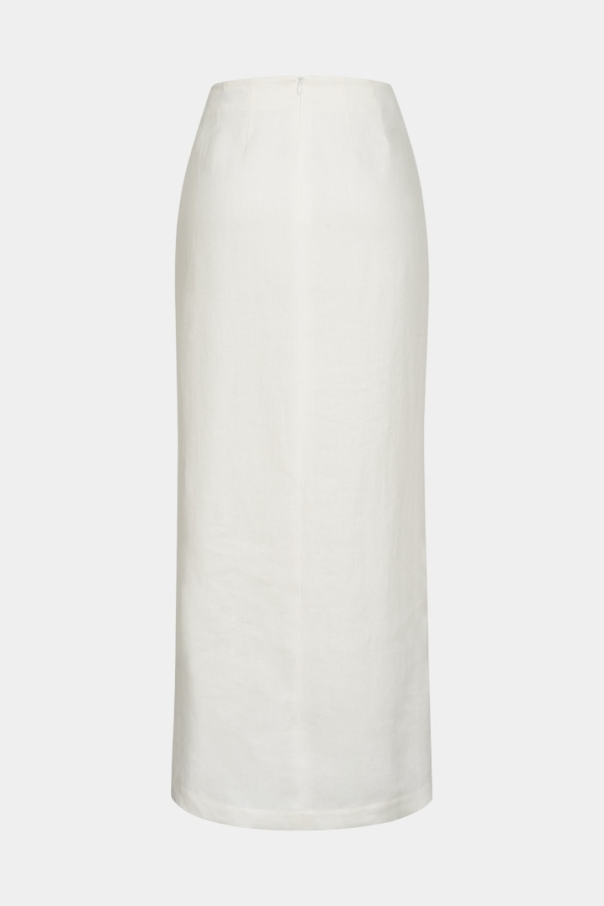 Молочна лляна максіспідниця з вузлом WWB-SK1022-3-14 BÁZHANE