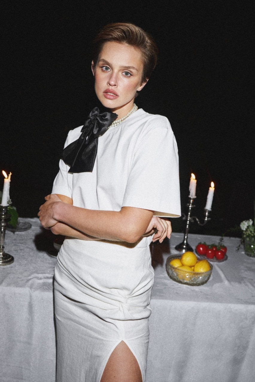 Молочна лляна максіспідниця з вузлом WWB-SK1022-3-14 BÁZHANE