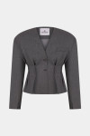 Серый короткий жакет с акцентом на талию