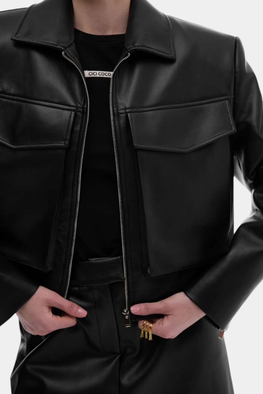 Чорна куртка з екошкіри CICI COCO