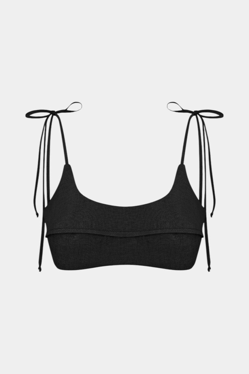 Чорний лляний топ на бретелях CICI COCO