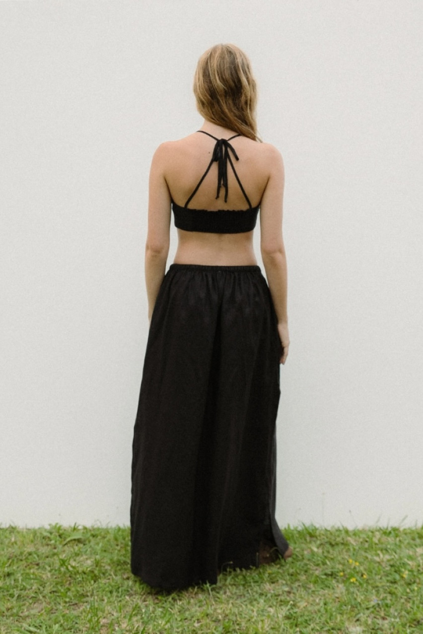 Чорний лляний топ на бретелях CICI COCO