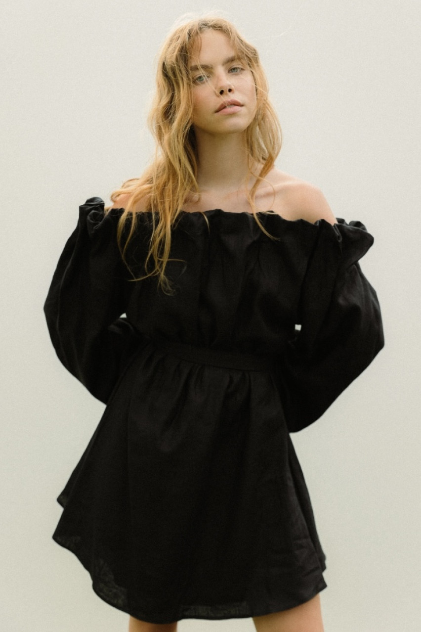 Черное льняное платье-буф CICI COCO