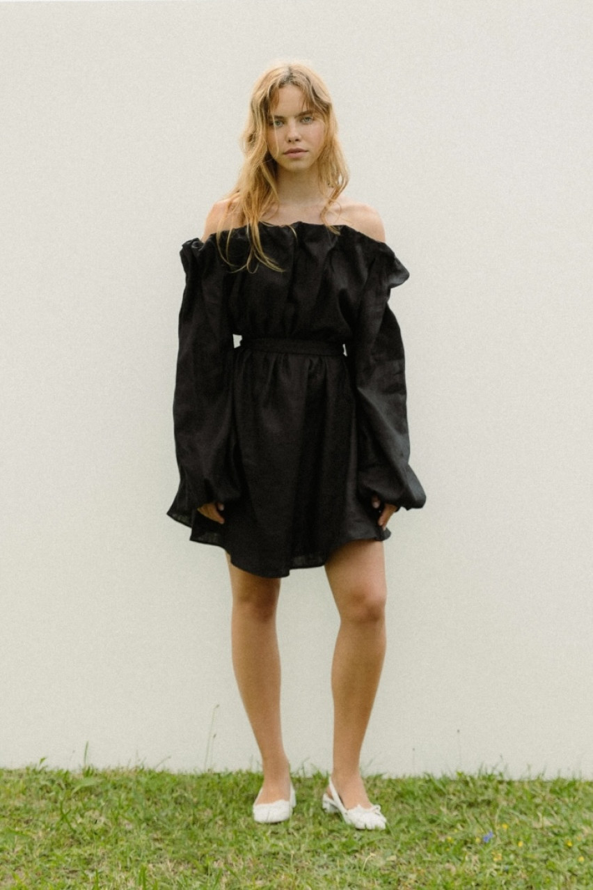 Черное льняное платье-буф CICI COCO