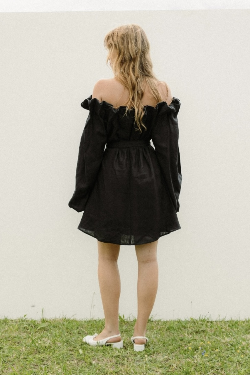 Черное льняное платье-буф CICI COCO