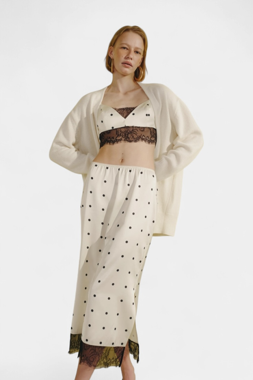 Молочная мидис юбка с гороховым принтом и кружевом CICI COCO