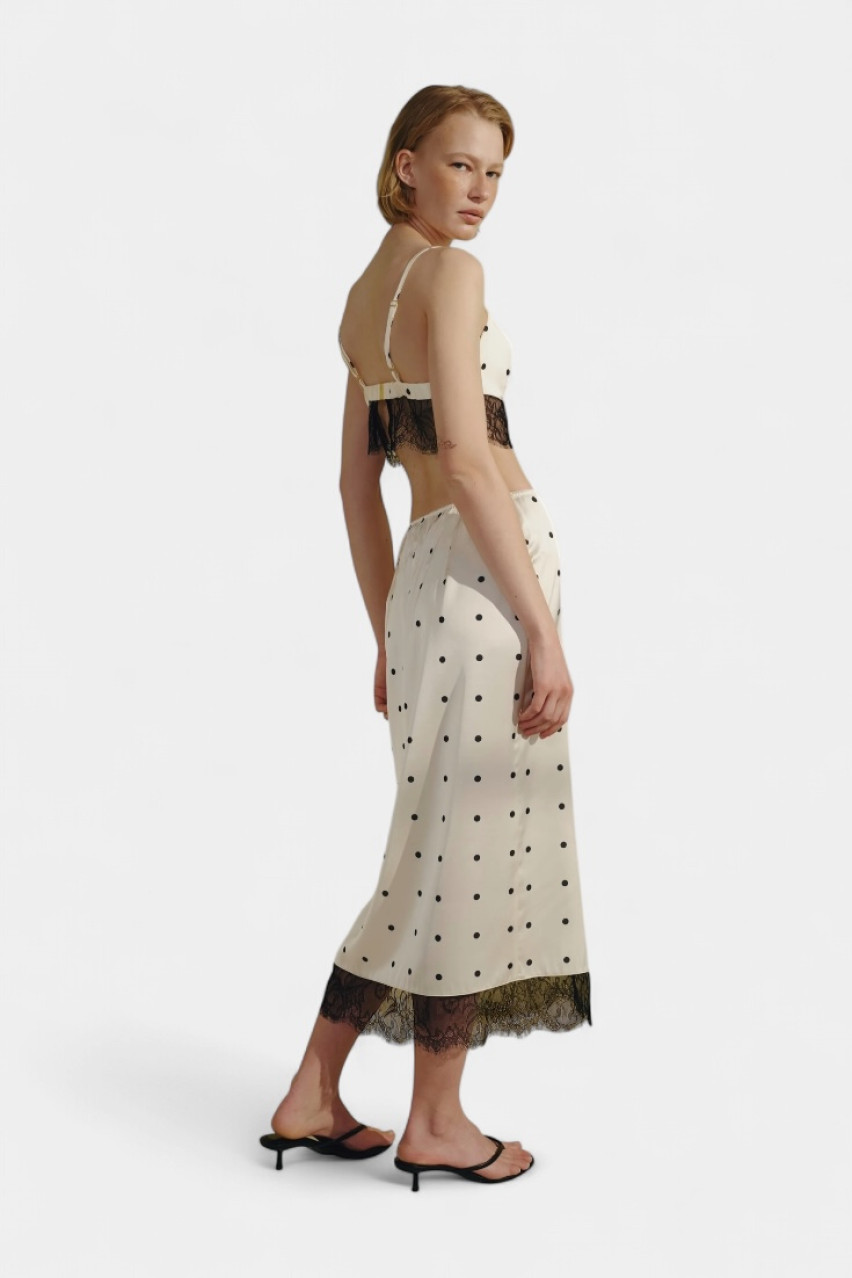 Молочная мидис юбка с гороховым принтом и кружевом CICI COCO