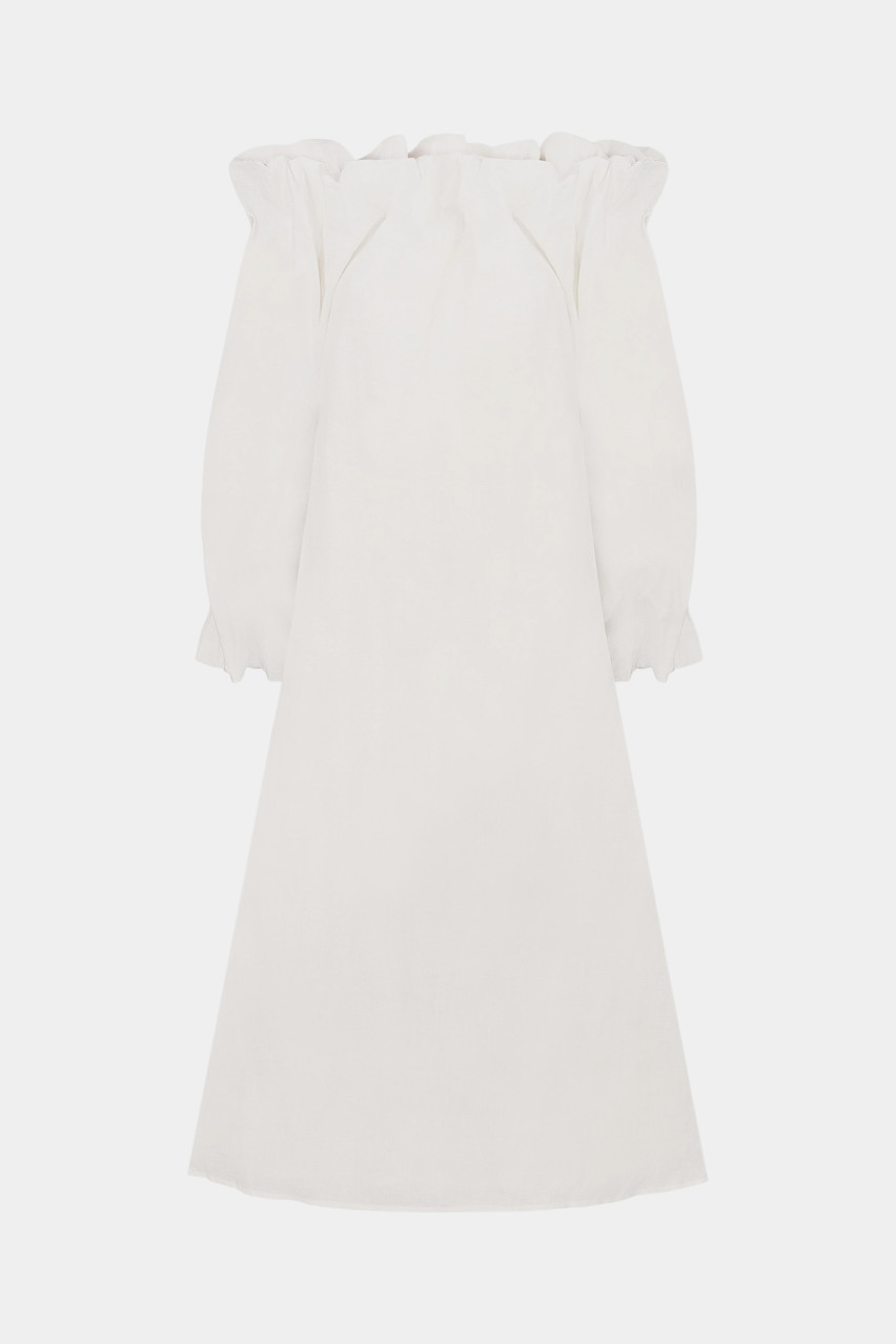 Молочное льняное платье-буфф длины макси CICI COCO