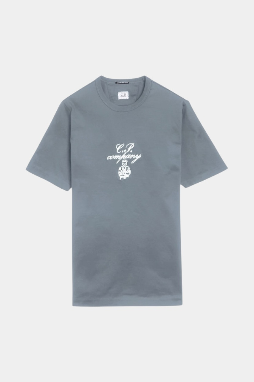 Сіро-блакитна футболка з мерсеризованого джерсі 30/2 та вишитим логотипом 18CMTS109A110301W 872 C.P. Company