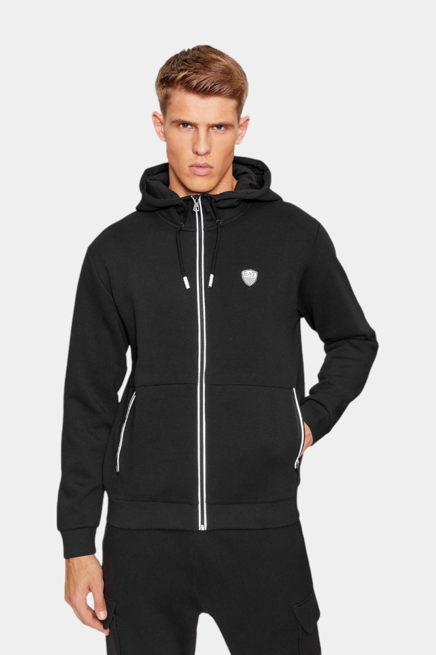 Чорний спортивний костюм з худі на блискавці та джогерами 8NPM20 PJ4EZ 1200 + 8NPP63 PJ4EZ 1200 EA7