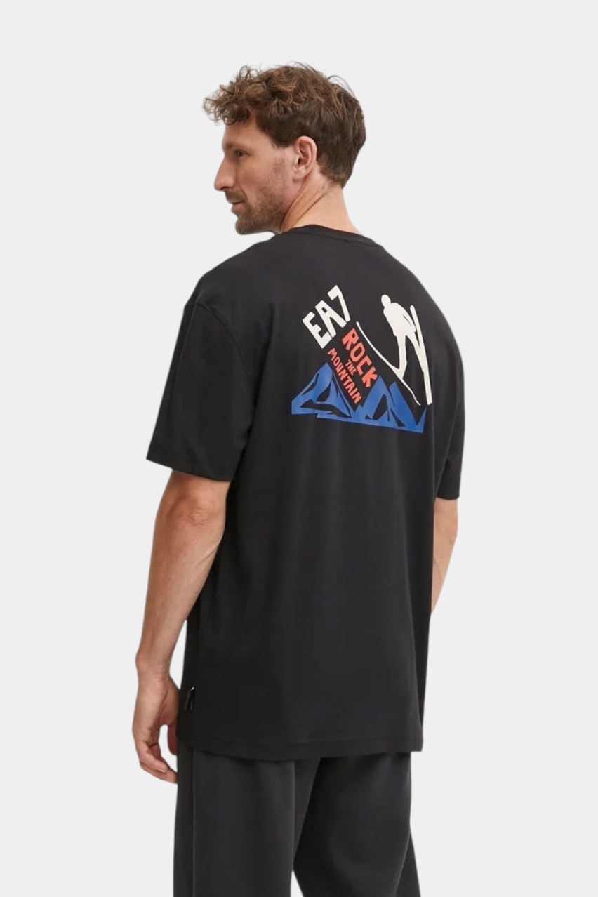 Чорна бавовняна футболка з принтом на спині 7M000019 AF10441 UC001 EA7