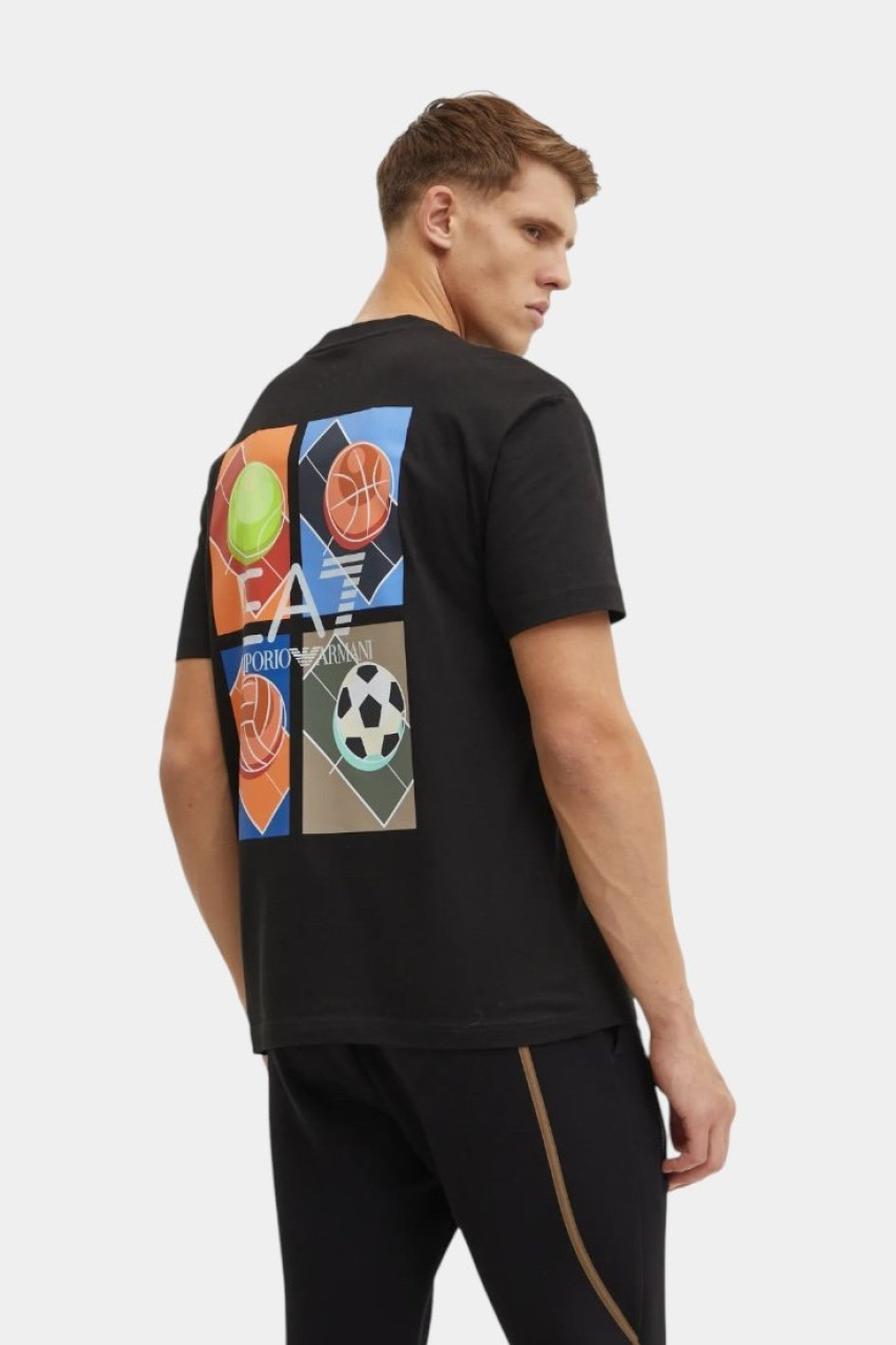 Чорна бавовняна футболка з принтом на спині 7M000009 AF11970 UC001 EA7