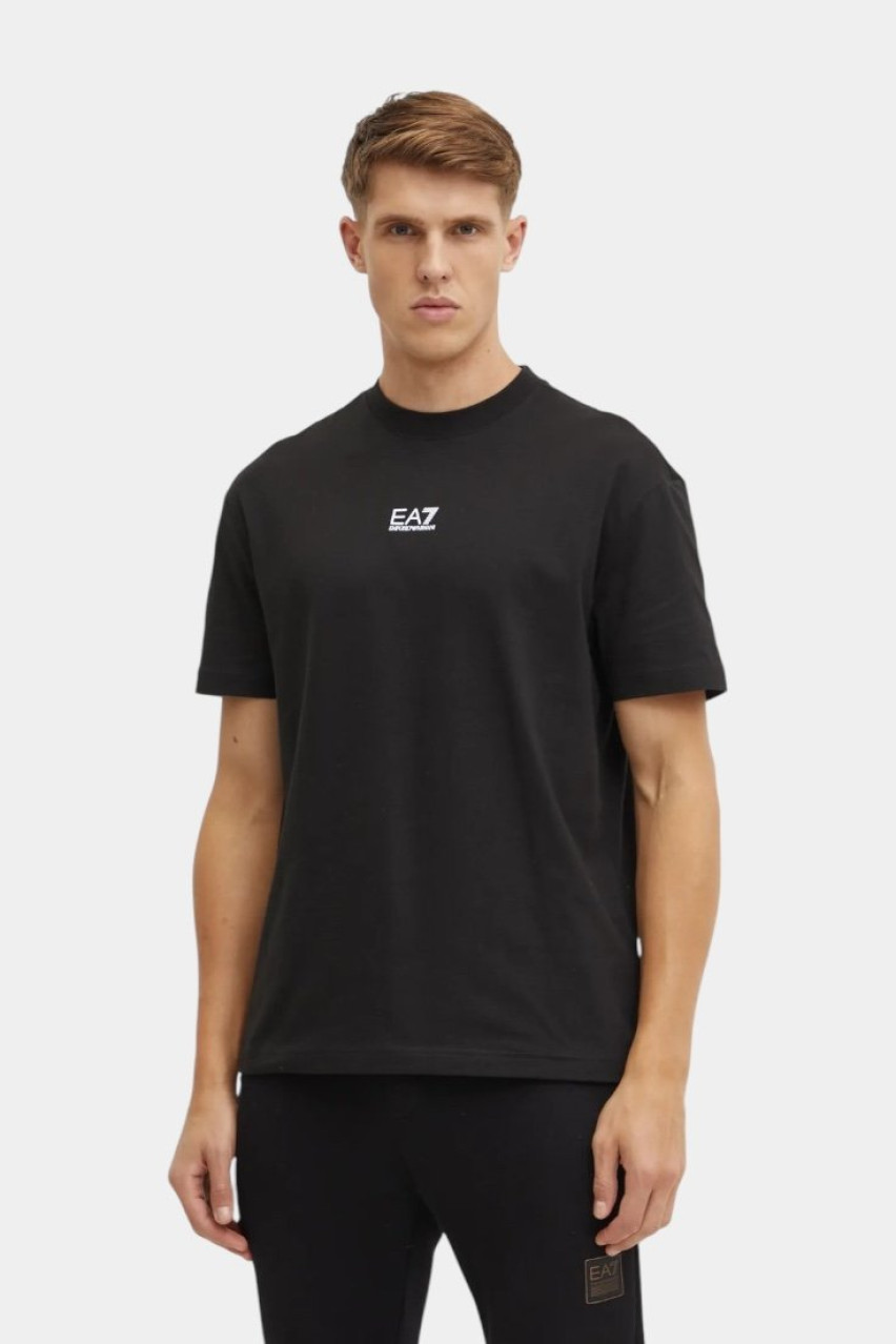 Чорна бавовняна футболка з принтом на спині 7M000009 AF11970 UC001 EA7