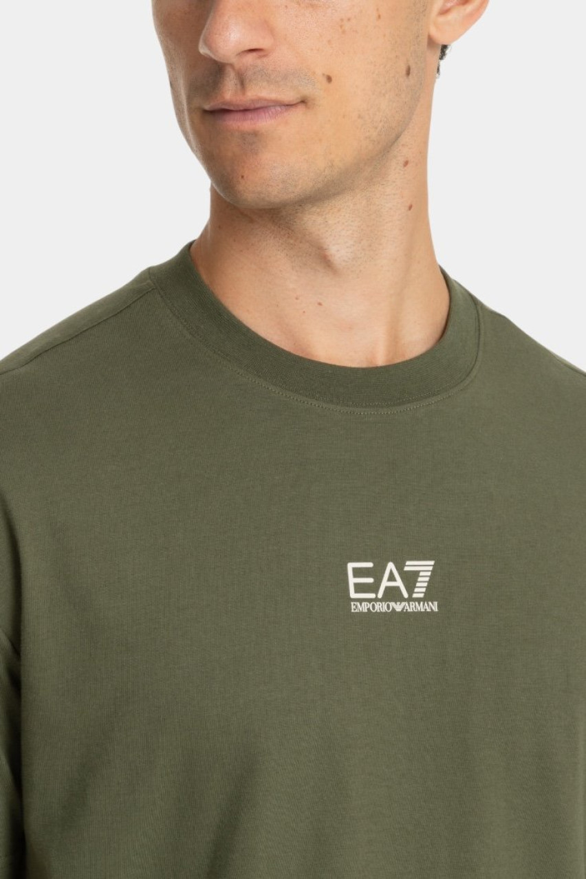 Хакі бавовняна футболка з принтом на спині 7M000006 AF11970 U8100 EA7