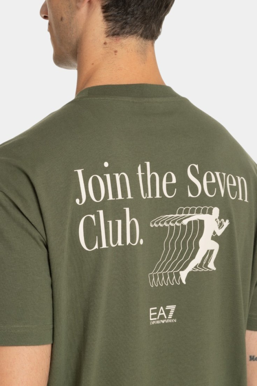 Хакі бавовняна футболка з принтом на спині 7M000006 AF11970 U8100 EA7