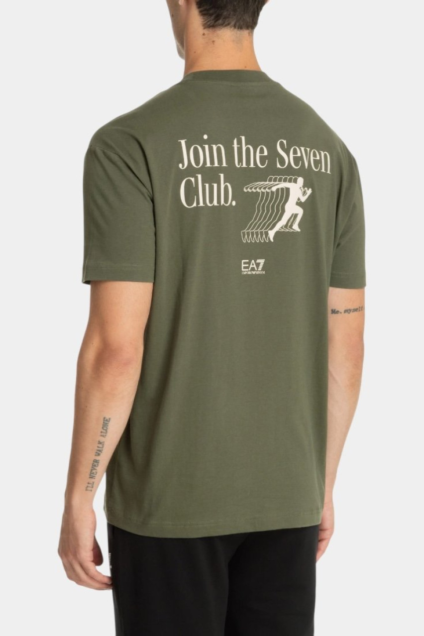 Хакі бавовняна футболка з принтом на спині 7M000006 AF11970 U8100 EA7
