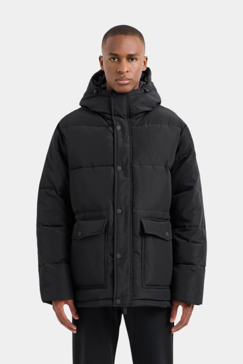 Черный пуховик-бомбер с капюшоном 6DPB65 PN8AZ 1200 EA7
