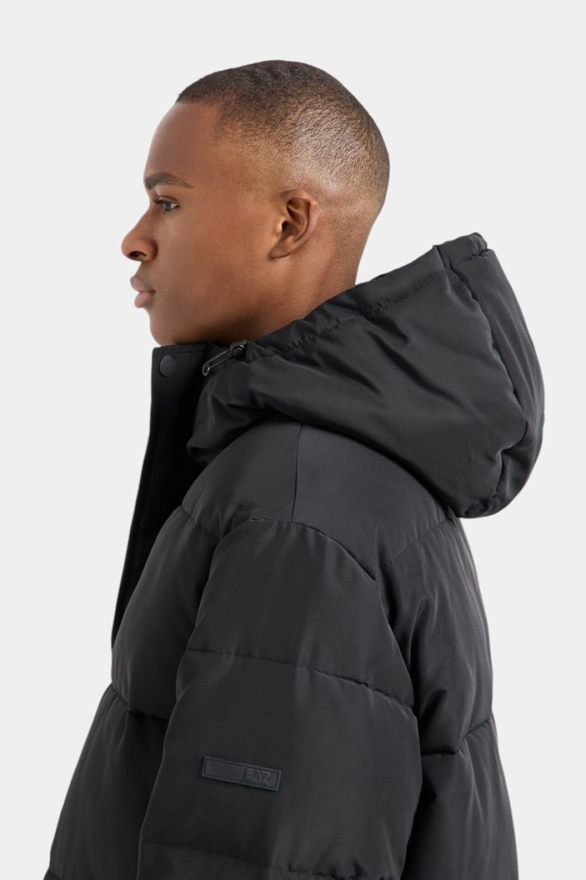 Черный пуховик-бомбер с капюшоном 6DPB65 PN8AZ 1200 EA7