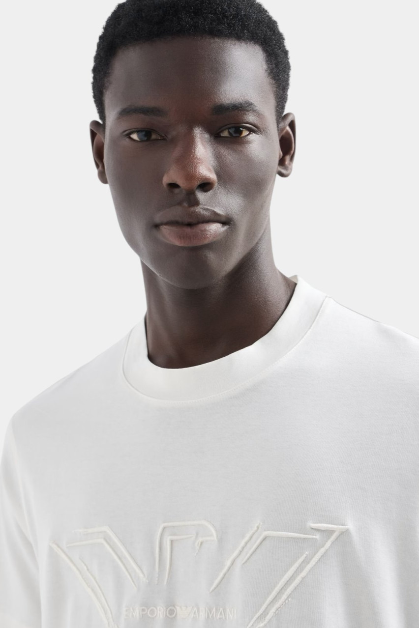 Белая футболка с брендированной вышивкой 6D1TQ7 1JOCZ 01C8 Emporio Armani
