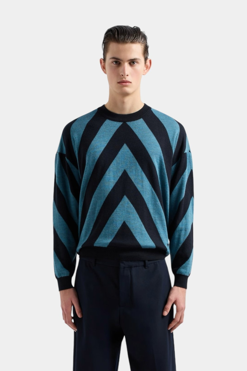Черно-синий шерстяной свитер с большим жаккардовым узором 6D1MXQ 1MKFZ F915 Emporio Armani