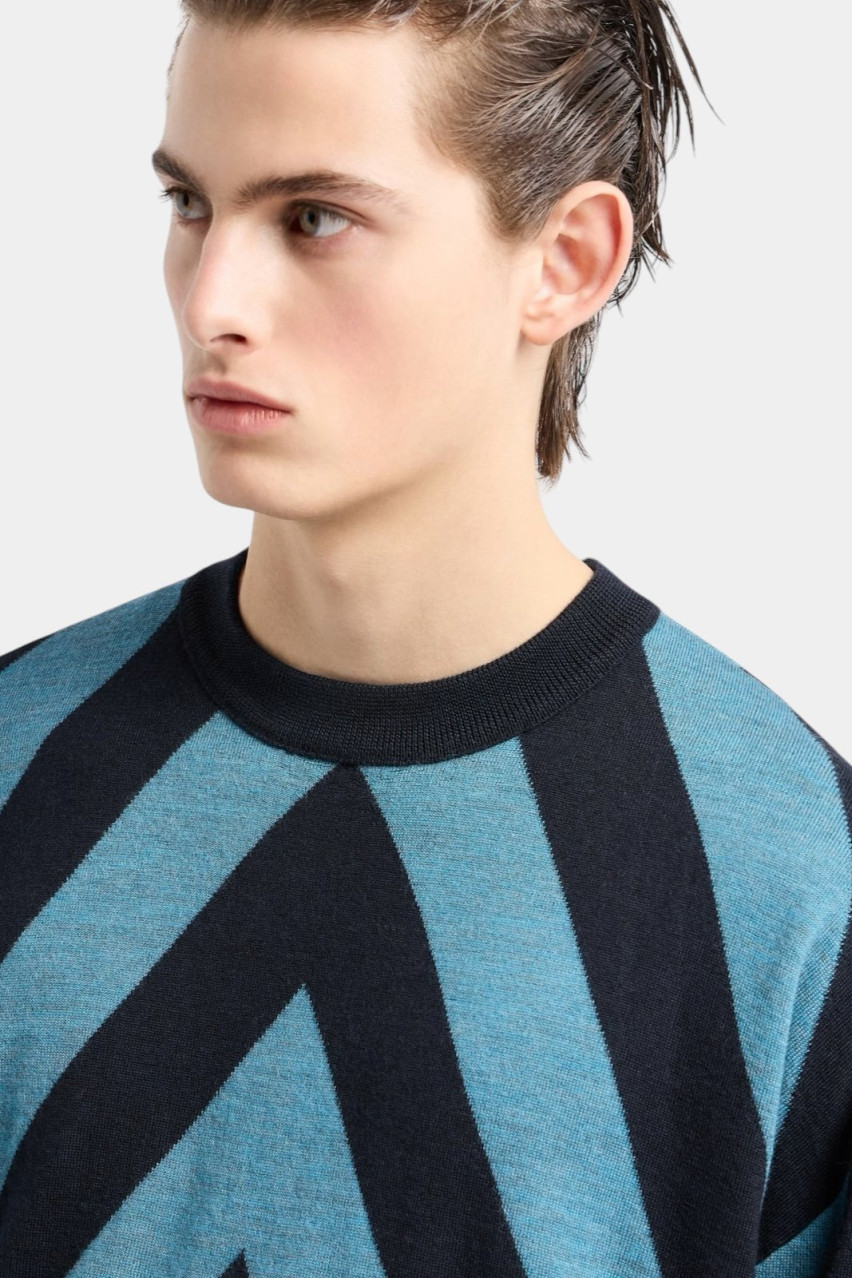 Черно-синий шерстяной свитер с большим жаккардовым узором 6D1MXQ 1MKFZ F915 Emporio Armani