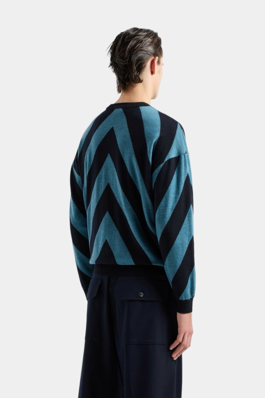 Черно-синий шерстяной свитер с большим жаккардовым узором 6D1MXQ 1MKFZ F915 Emporio Armani