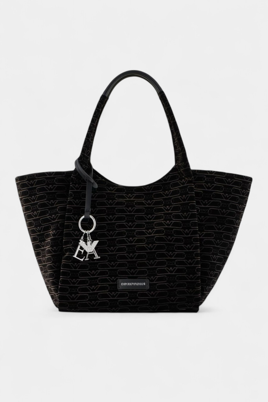 Чорна вельветова сумка-шопер з монограмним принтом Y3D278 YWL2E 80001 Emporio Armani