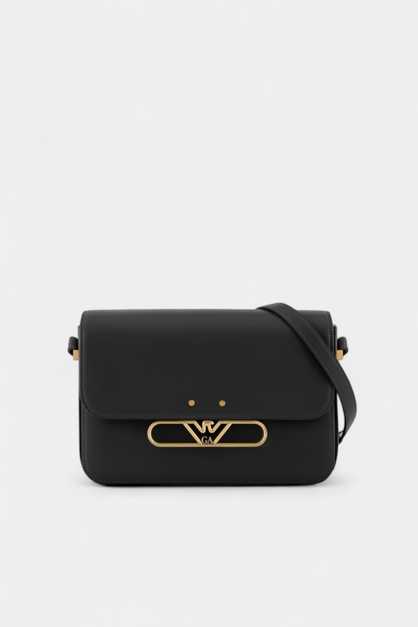 Чорна шкіряна сумка крос-боді з металевим логотипом Y3E250 YZA8X 80001 Emporio Armani