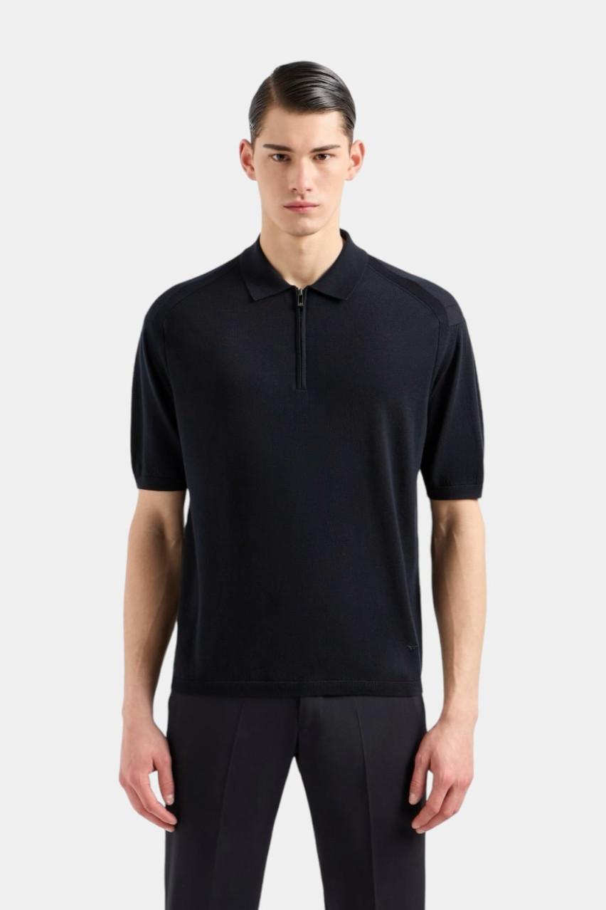 Темно-синее шерстяное поло-свитер со смесью лиоцела и шерсти 6D1MXF 1MJKZ 0920 Emporio Armani