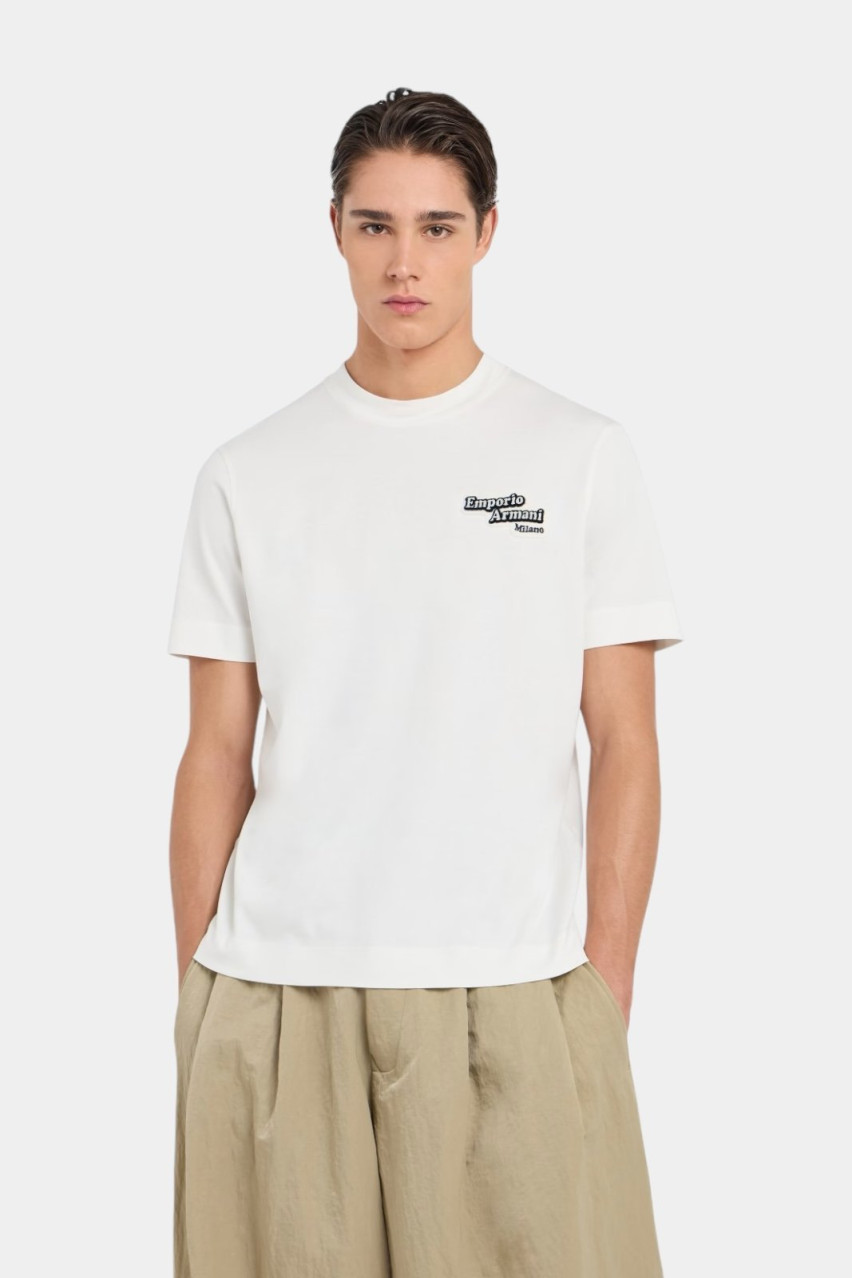 Біла бавовняна футболка з рельєфною брендованою нашивкою 6D1TD7 1JOCZ 01C1 Emporio Armani