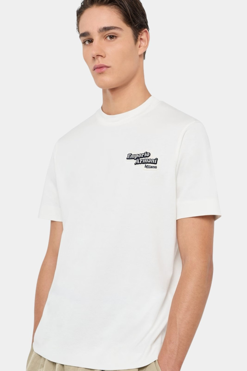 Біла бавовняна футболка з рельєфною брендованою нашивкою 6D1TD7 1JOCZ 01C1 Emporio Armani