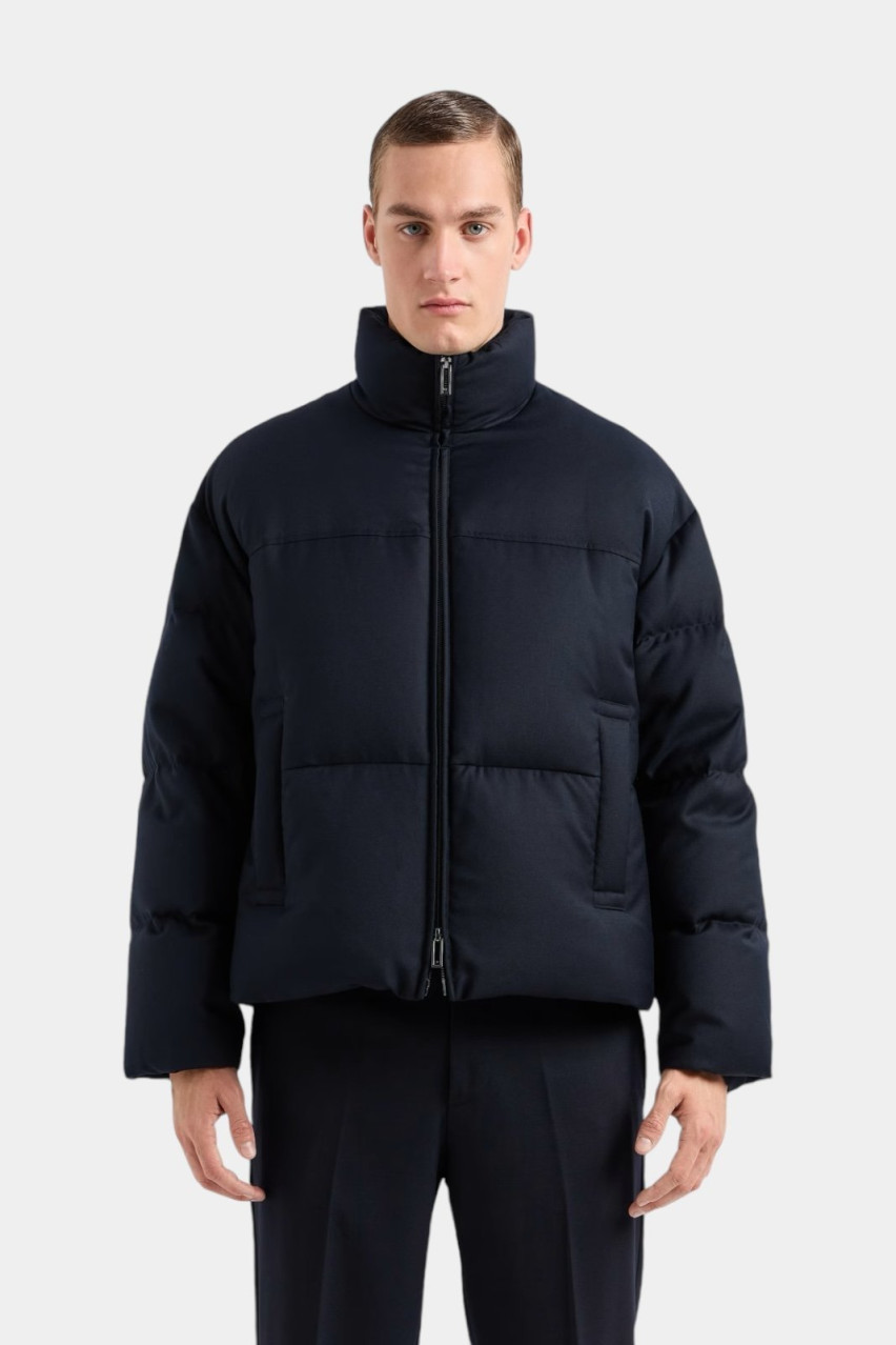 Темно-синий пуховик из стеганого твила и смесью шерсти 6D1BB3 1NVCZ 0920 Emporio Armani