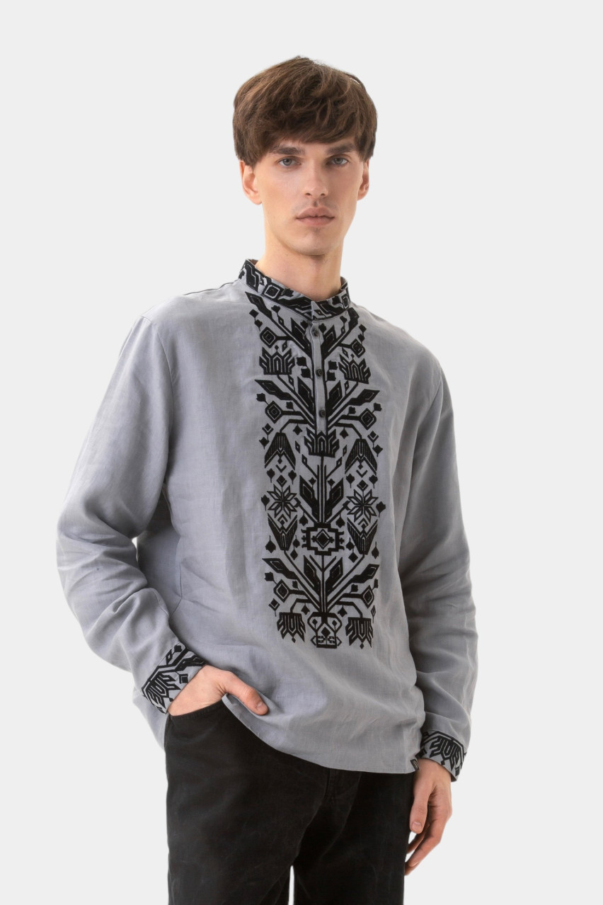 Сіра сорочка з традиційною вишивкою «Килимок» GPTV_BB_1337 GAPTUVALNYA