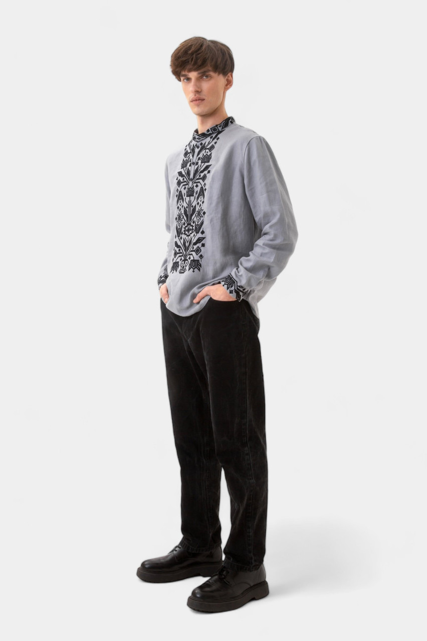 Сіра сорочка з традиційною вишивкою «Килимок» GPTV_BB_1337 GAPTUVALNYA
