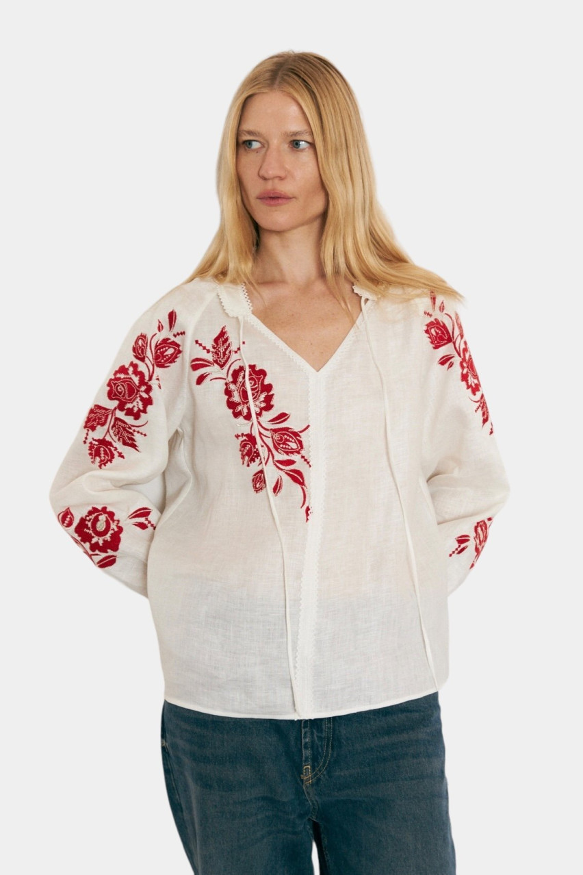 Біла вишита сорочка «Рожа» GAPTUVALNYA