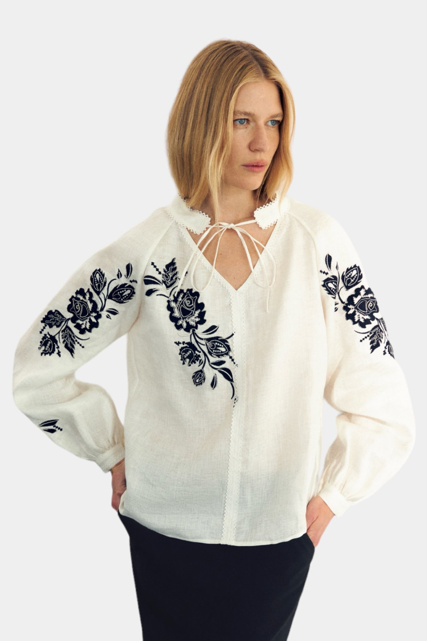 Біла вишита сорочка «Рожа» GAPTUVALNYA