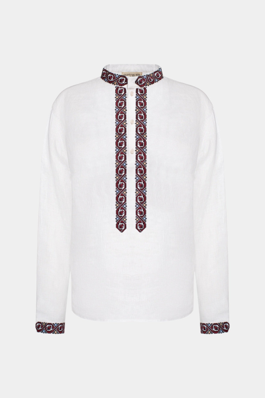 Біла вишиванка з давнім традиційним орнаментом «Дубове листя» GAPTUVALNYA