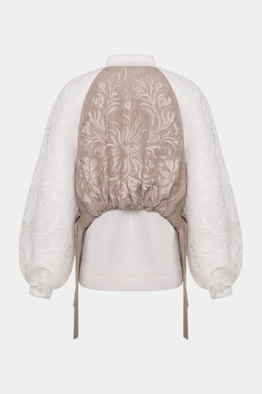 Біла блуза «Яворівський дивоцвіт» з вшитим бежевим кептариком GPTV_GA_AA_1312 GAPTUVALNYA