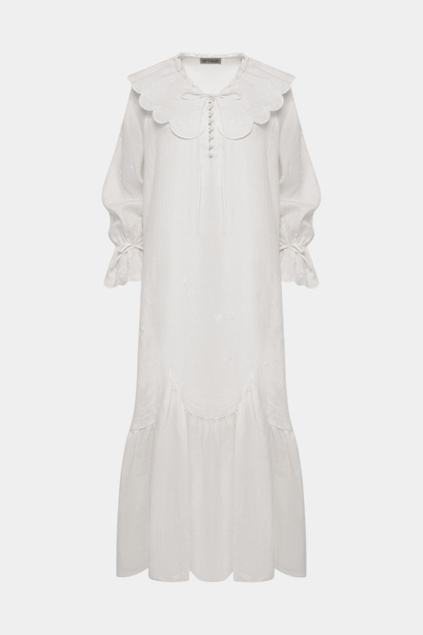 Біла сукня «Ода» з білою вишивкою GPTV_AA_4336 GAPTUVALNYA