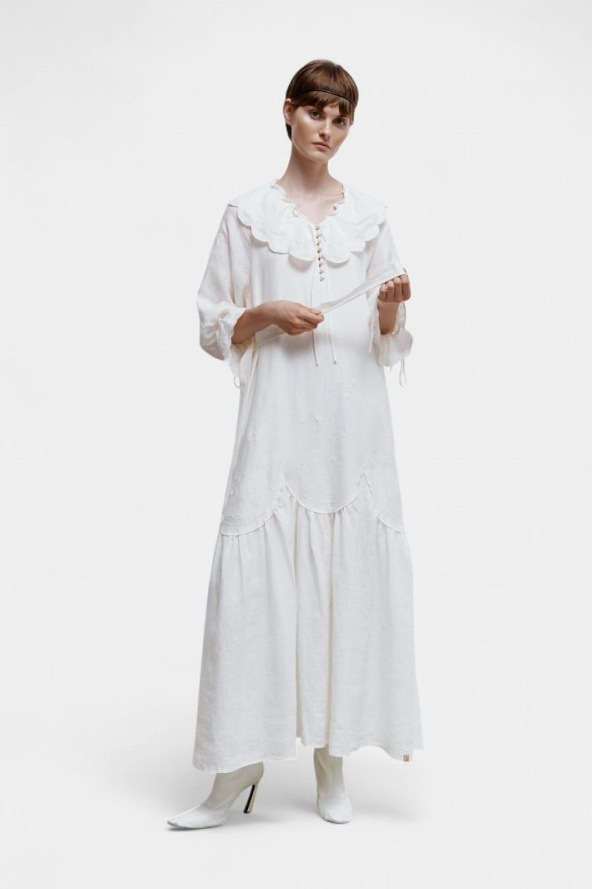 Біла сукня «Ода» з білою вишивкою GPTV_AA_4336 GAPTUVALNYA