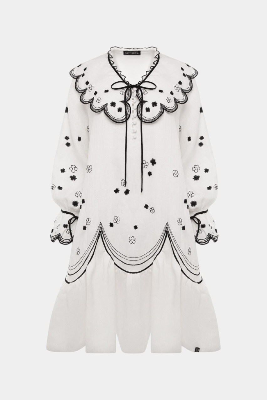 Біла сукня «Ода» з чорною вишивкою GPTV_AA_4335 GAPTUVALNYA