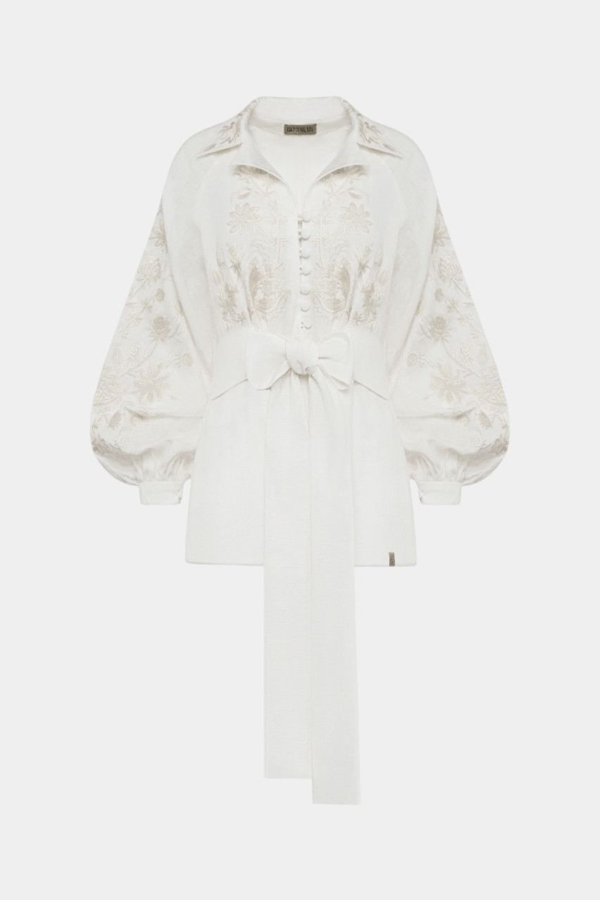 Біла вишиванка «Нагідки» з білою вишивкою GPTV_AA_1430 GAPTUVALNYA