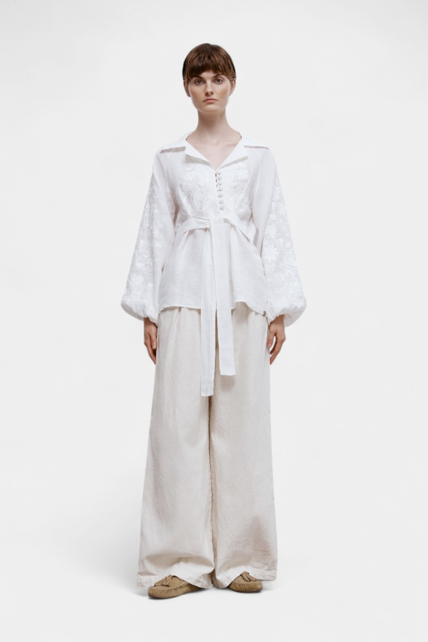 Біла вишиванка «Нагідки» з білою вишивкою GPTV_AA_1430 GAPTUVALNYA