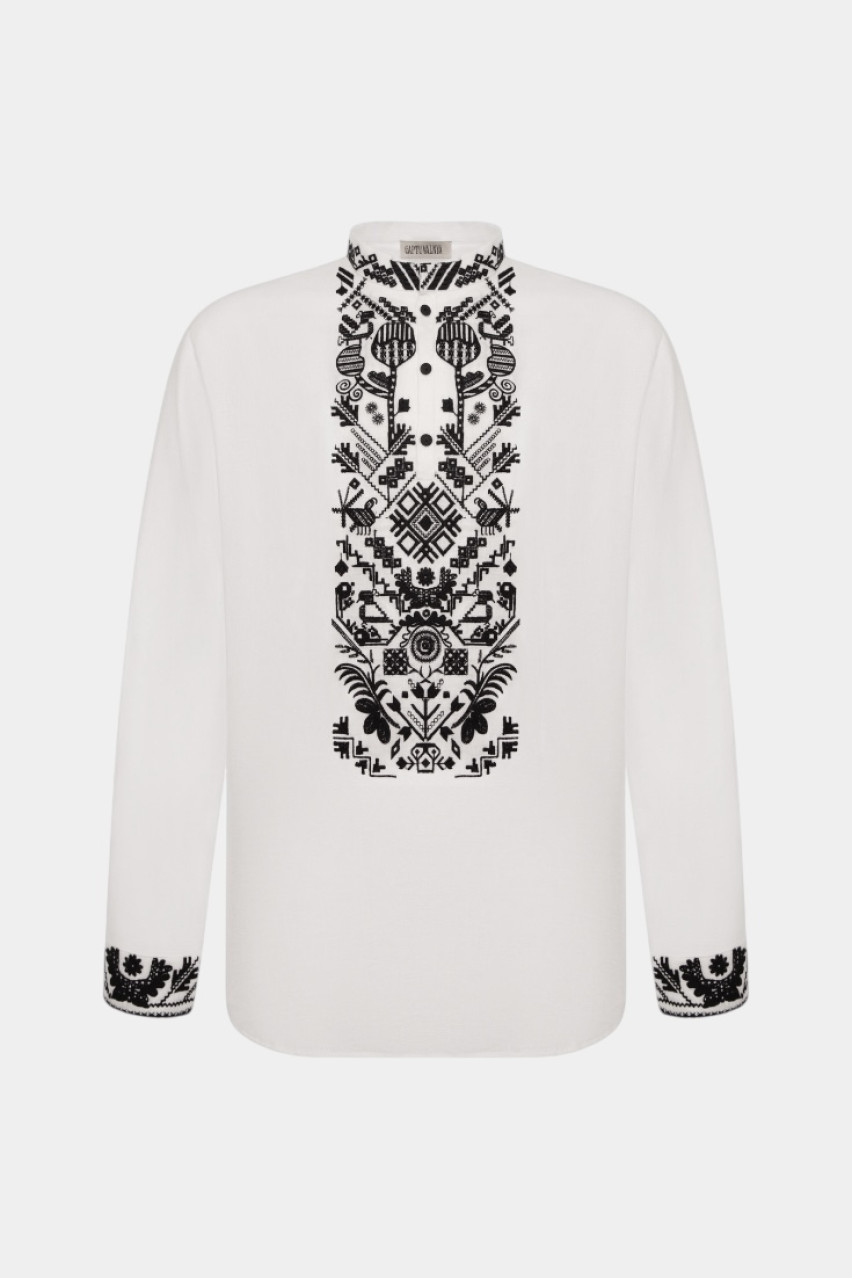 Біла вишиванка Єдності з чорним орнаментом GAPTUVALNYA