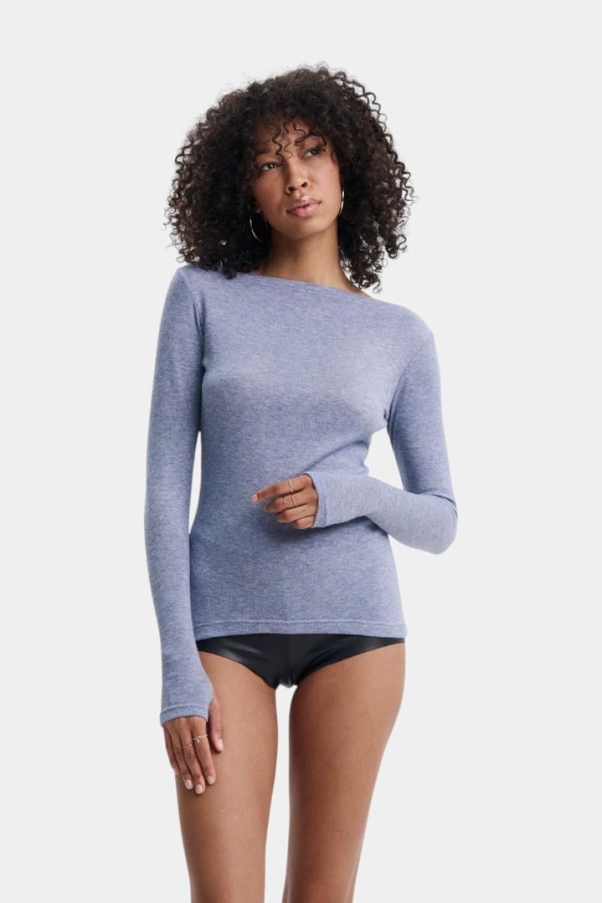 Сіро-блакитний кашеміровий лонгслів з вирізом-човником SS25LNG_ang_b_Grey GNZ