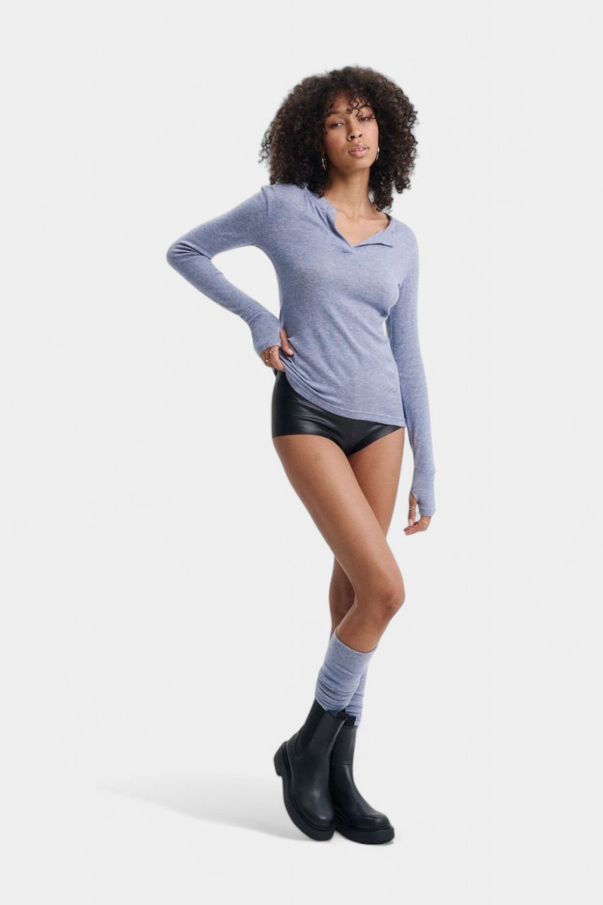 Сіро-блакитний кашеміровий лонгслів з вирізом-планкою SS25LNG_ang_pl_Grey GNZ