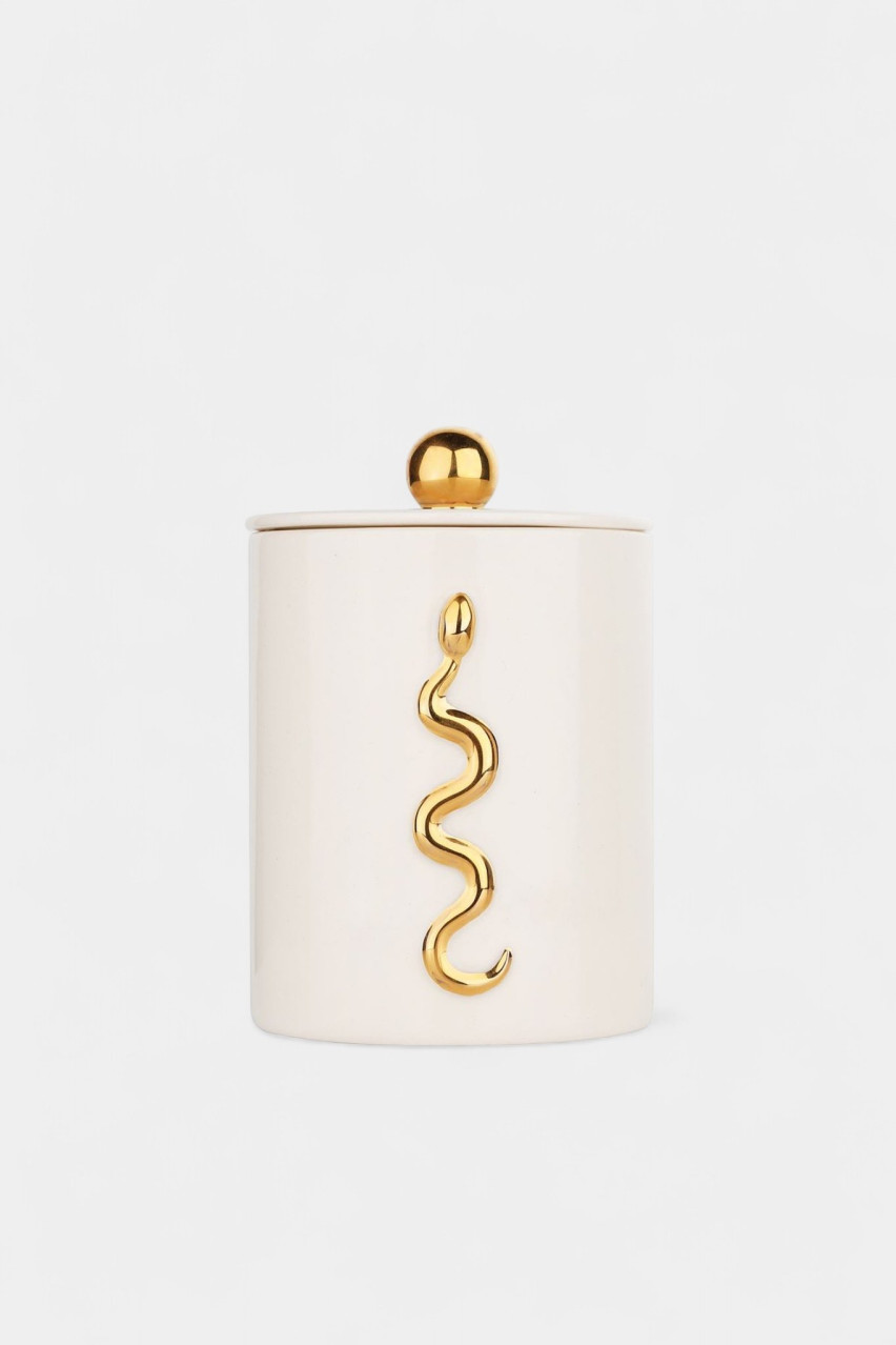 Белая свеча со змеей и позолотой SC-002-SN GUNIA Project