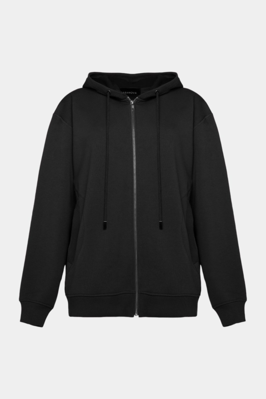 Чорне трикотажне худі з блискавкою 07Coat062C GASANOVA