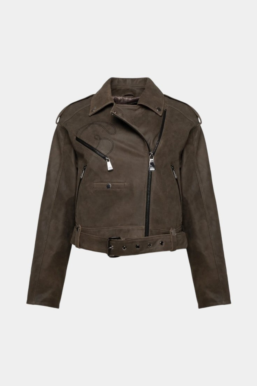 Хакі шкіряна куртка GASANOVA